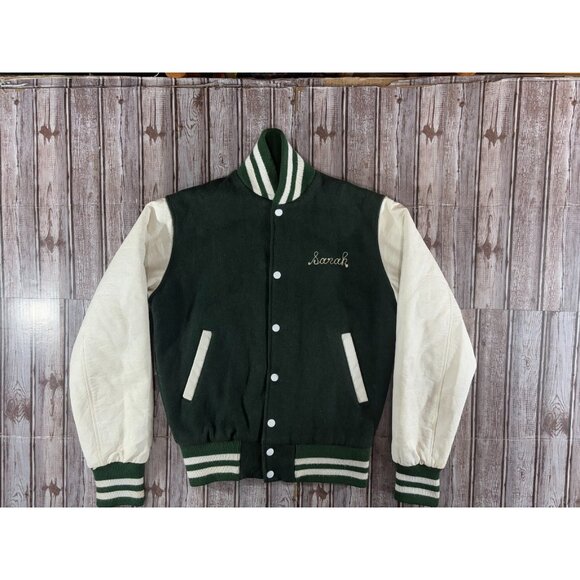 Lynbrook Empire Sporting Goods Wool leahter Varsity Jacket Sz 40 M green Vintage - Picture 1 of 5